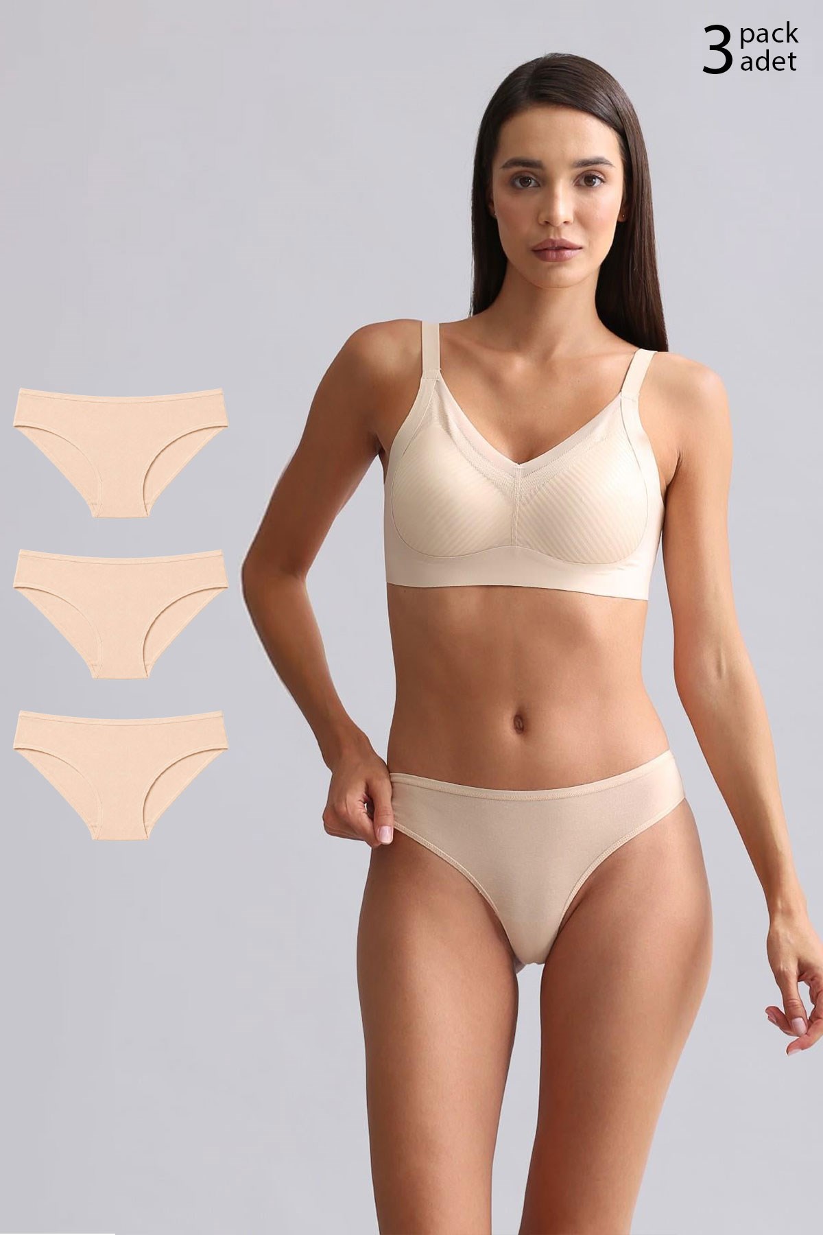 Mısırlı Modal by TENCEL HERA İnce Lastikli 3'lü Brazillian Külot Ten