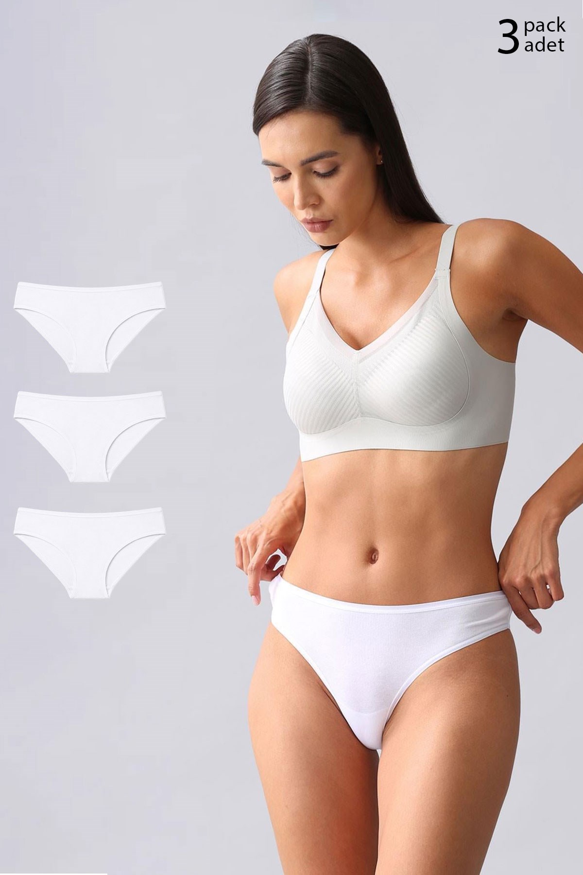 Mısırlı Modal by TENCEL HERA İnce Lastikli 3'lü Brazillian Külot Beyaz