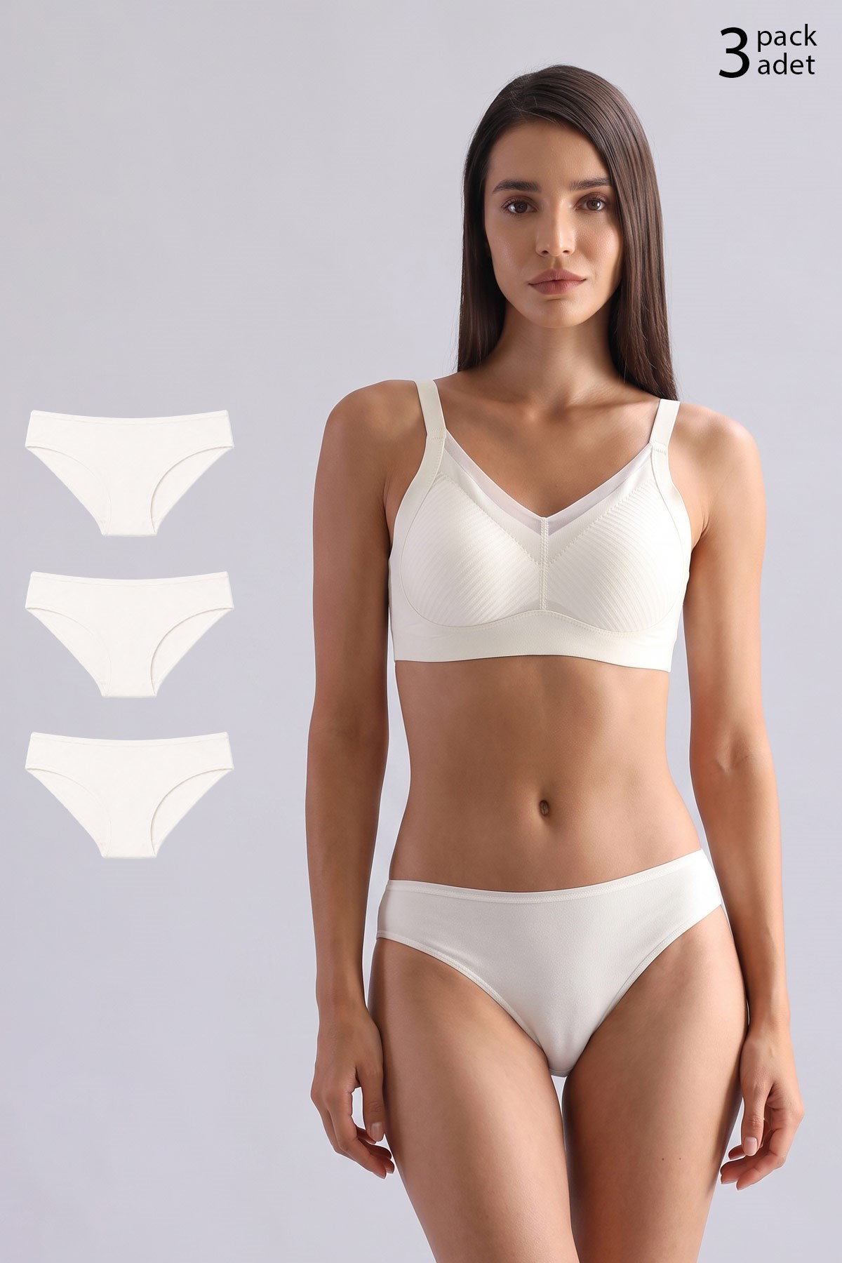 Mısırlı Modal by TENCEL HERA İnce Lastikli 3'lü Brazillian Külot Ekru