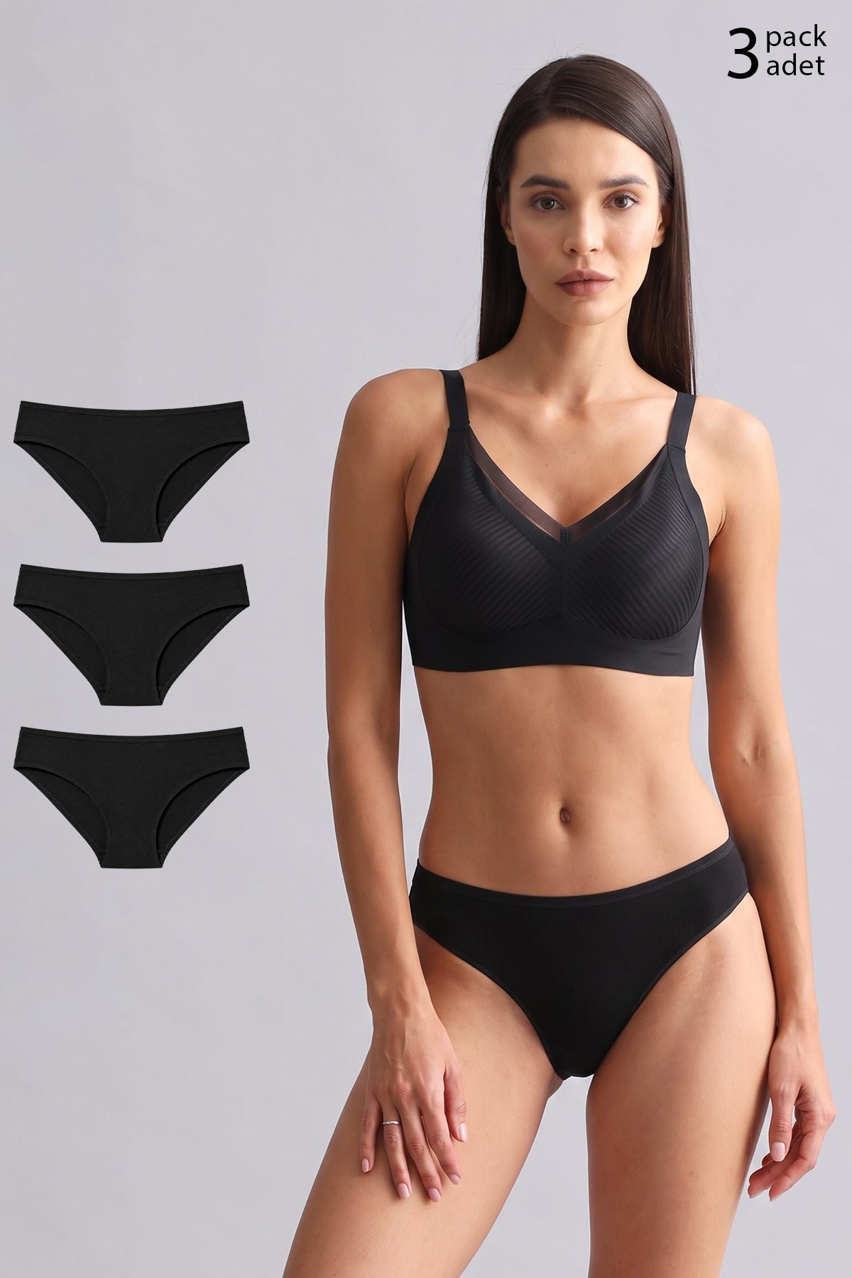 Mısırlı Modal by TENCEL HERA İnce Lastikli 3'lü Brazillian Külot Siyah
