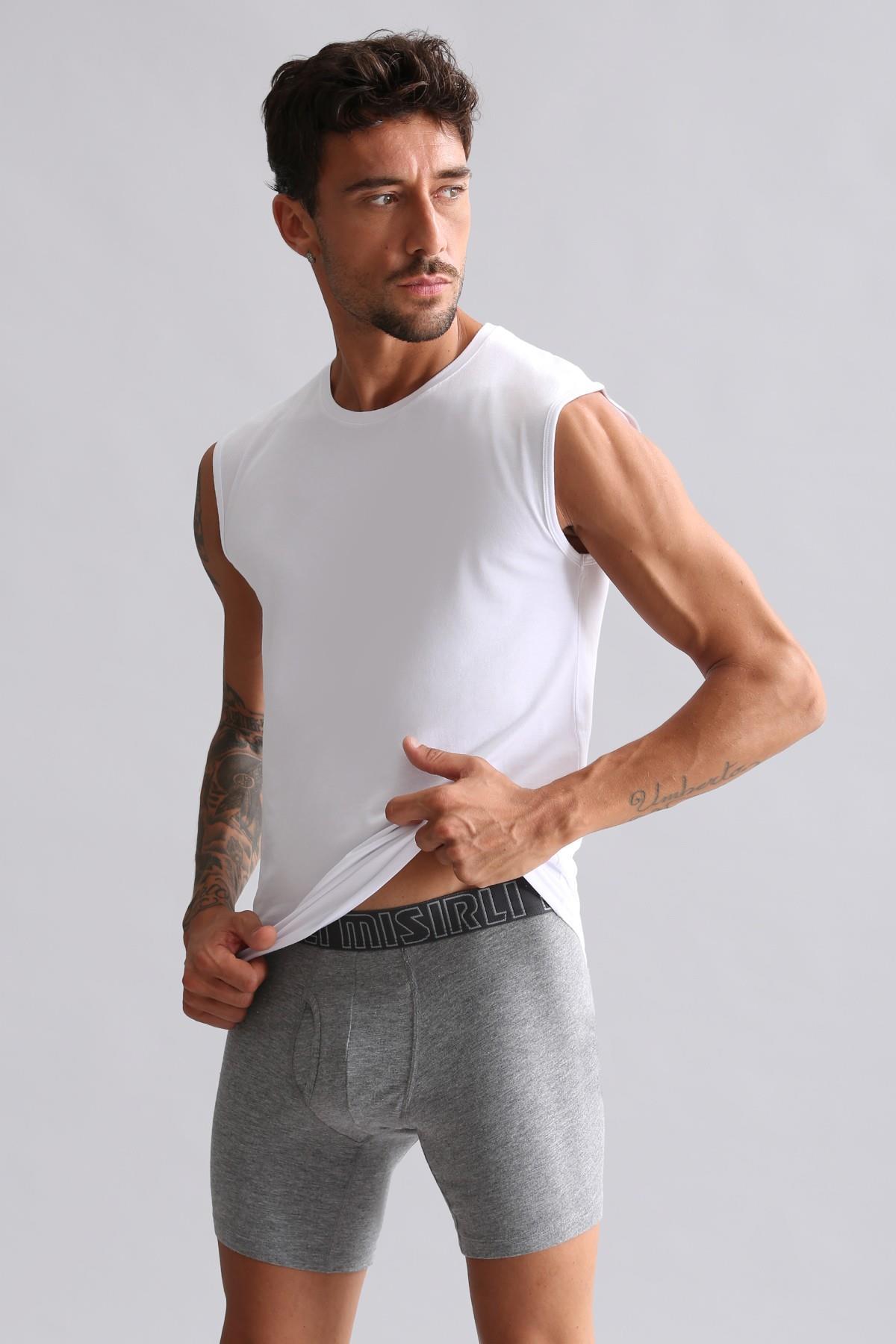 Mısırlı Modal by TENCEL HERCULES Slim Fit Bisiklet Yaka Sporcu Atlet Beyaz