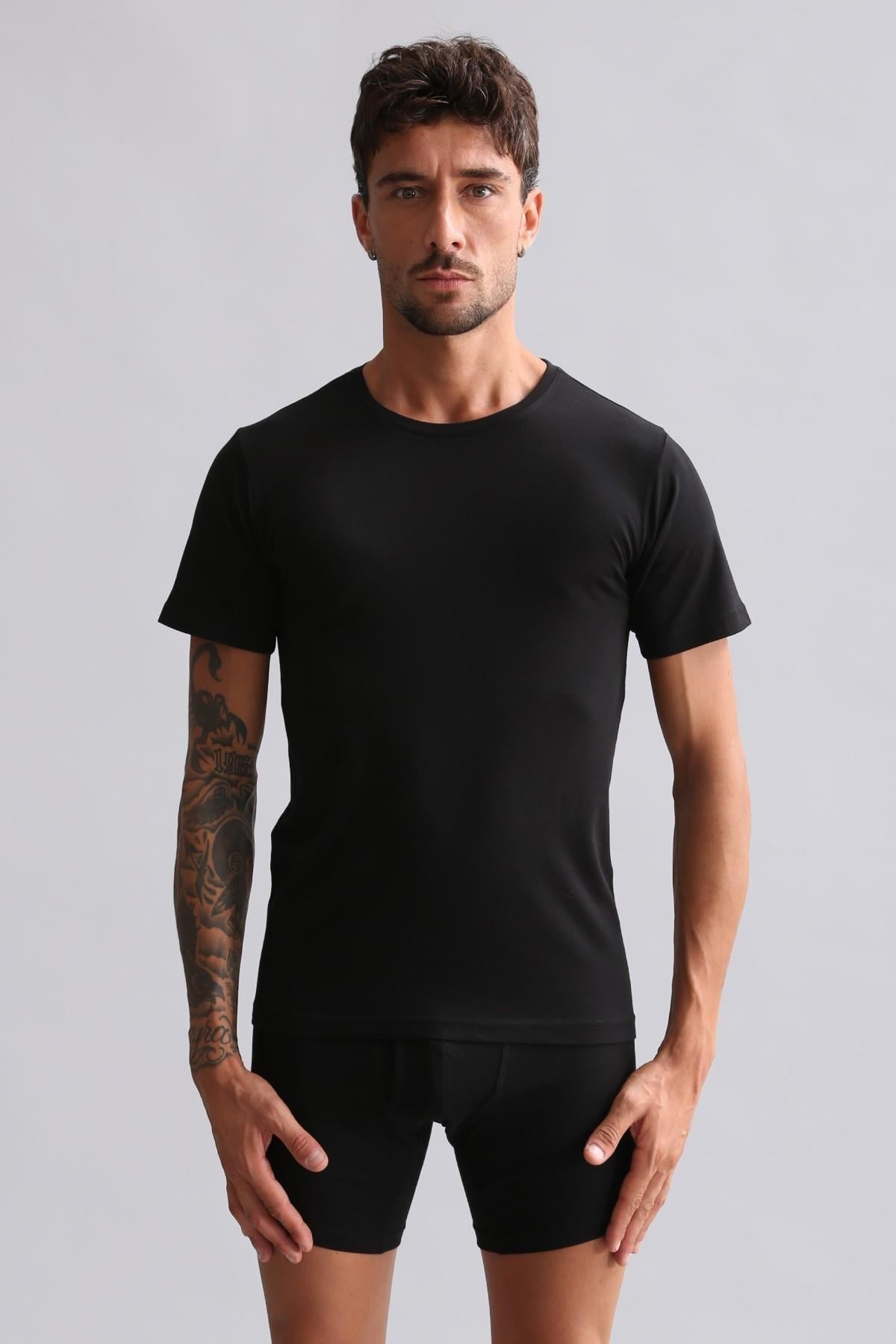 Mısırlı Modal by TENCEL HERCULES Slim Fit Bisiklet Yaka Fanila / T-Shirt Siyah
