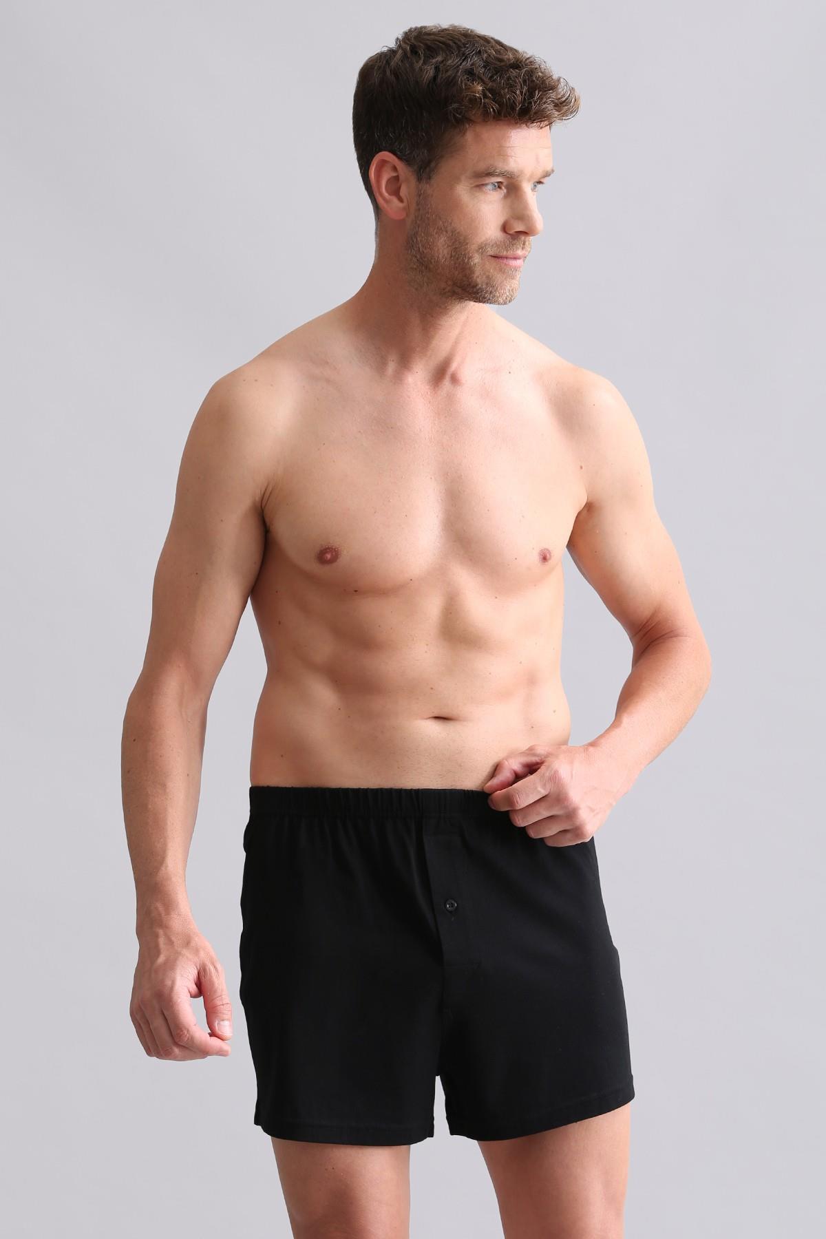 Mısırlı ORGANIC Pamuklu Relaks Loose Fit Düğmeli Ekstra Bol Kesim Uzun Şort Boxer Siyah