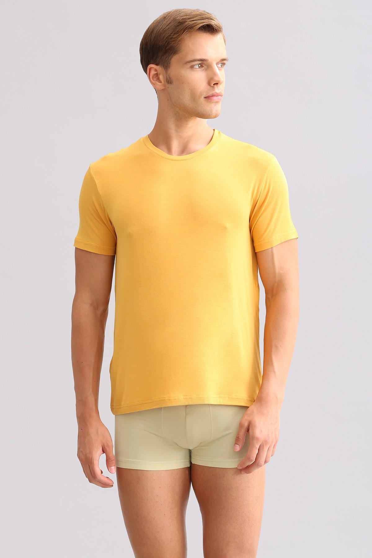 Mısırlı ORGANIC Pamuklu ZEUS LUXURY Regular Fit Bisiklet Yaka Fanila / T-Shirt Hardal
