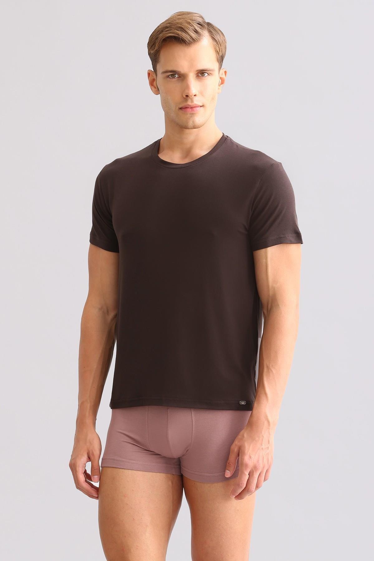 Mısırlı ORGANIC Pamuklu ZEUS LUXURY Regular Fit Bisiklet Yaka Fanila / T-Shirt Kahverengi