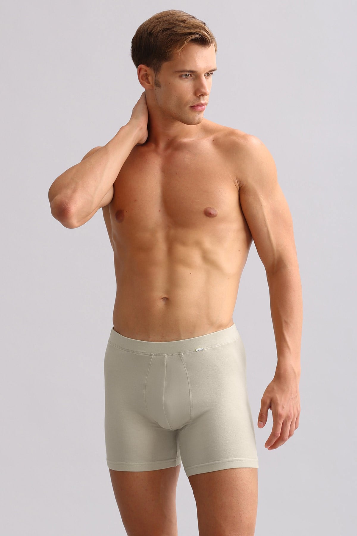 Mısırlı ORGANIC Pamuklu ZEUS LUXURY Regular Fit Metal Armalı Long Boxer Toprak Bej
