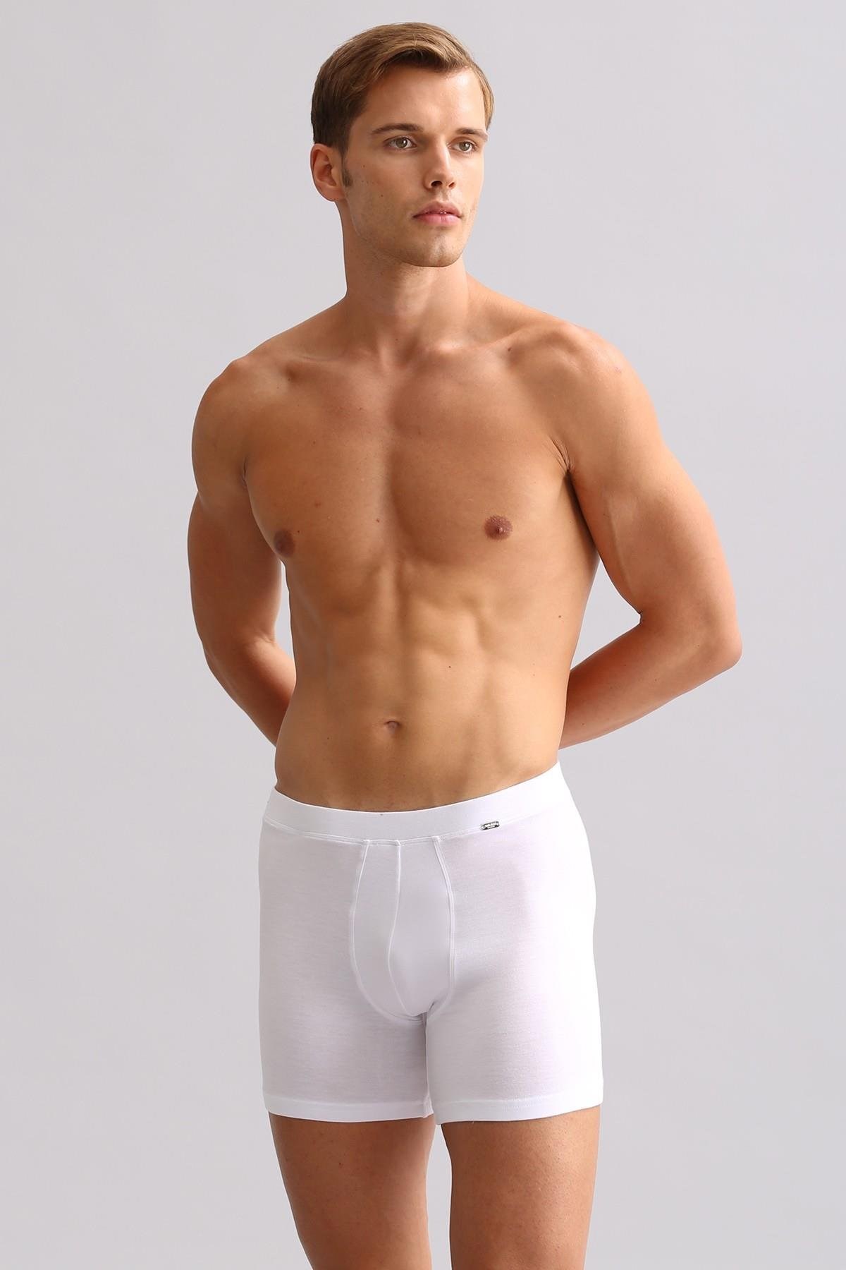 Mısırlı ORGANIC Pamuklu ZEUS LUXURY Regular Fit Metal Armalı Long Boxer Beyaz