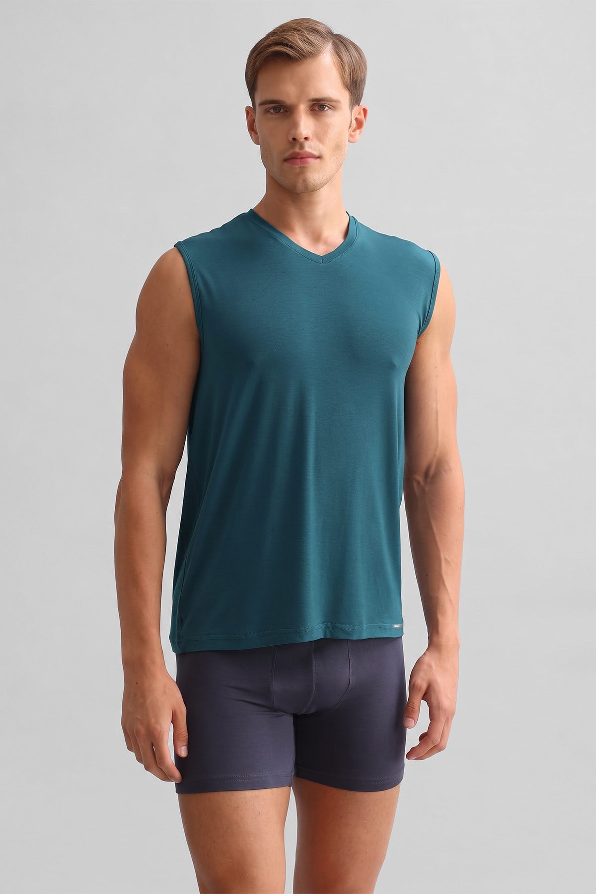 Mısırlı ORGANIC Pamuklu ZEUS LUXURY Regular Fit V Yaka Sporcu Atlet Fit Green