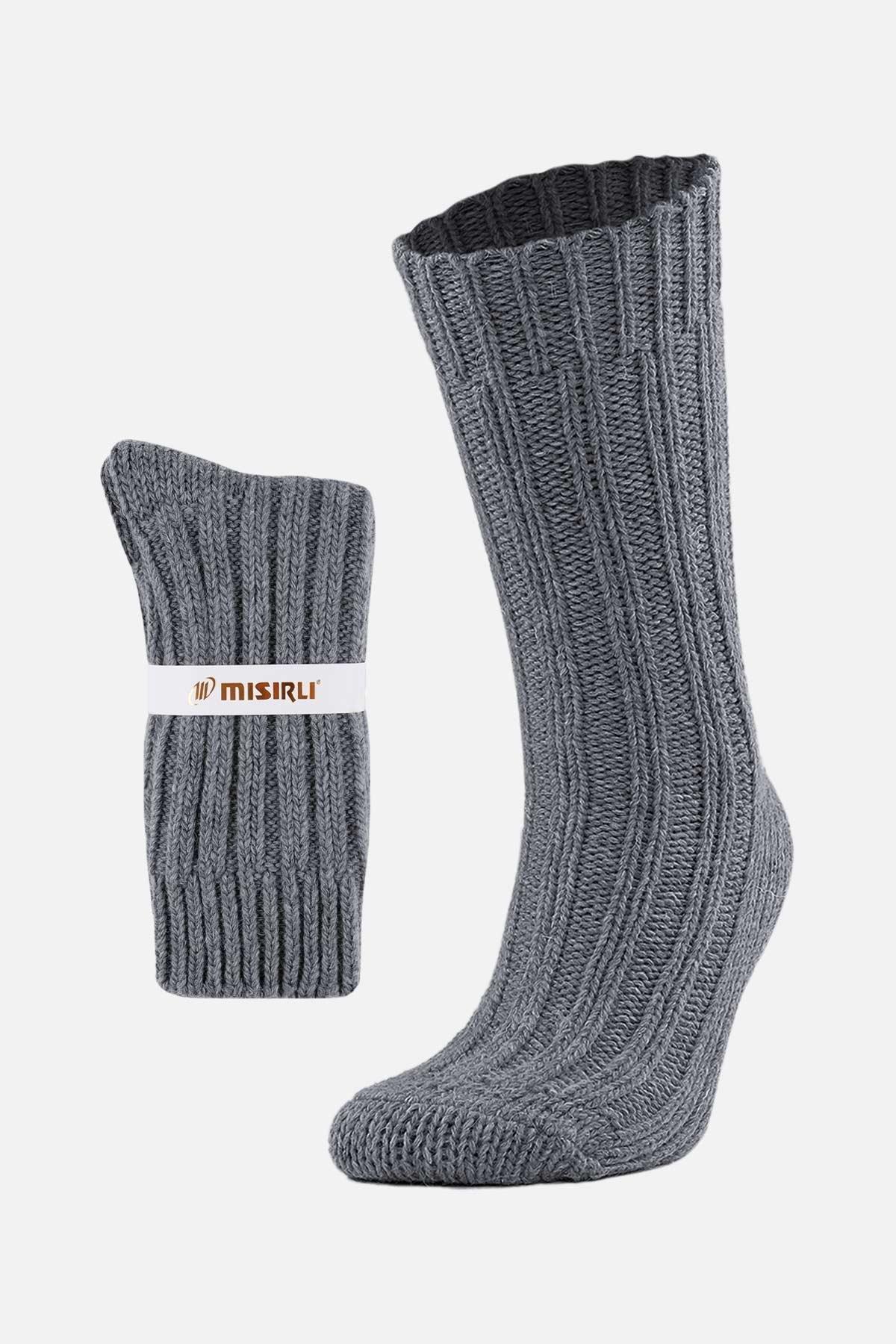 Mısırlı Unisex 5 Kat Alpaka Yünü Kışlık Tekli Soket Çorap Gri