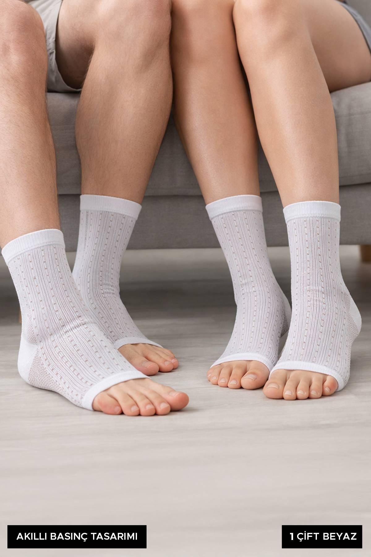Mısırlı Unisex Ağrı Azaltıcı Sıkılaştırıcı Çorap Beyaz