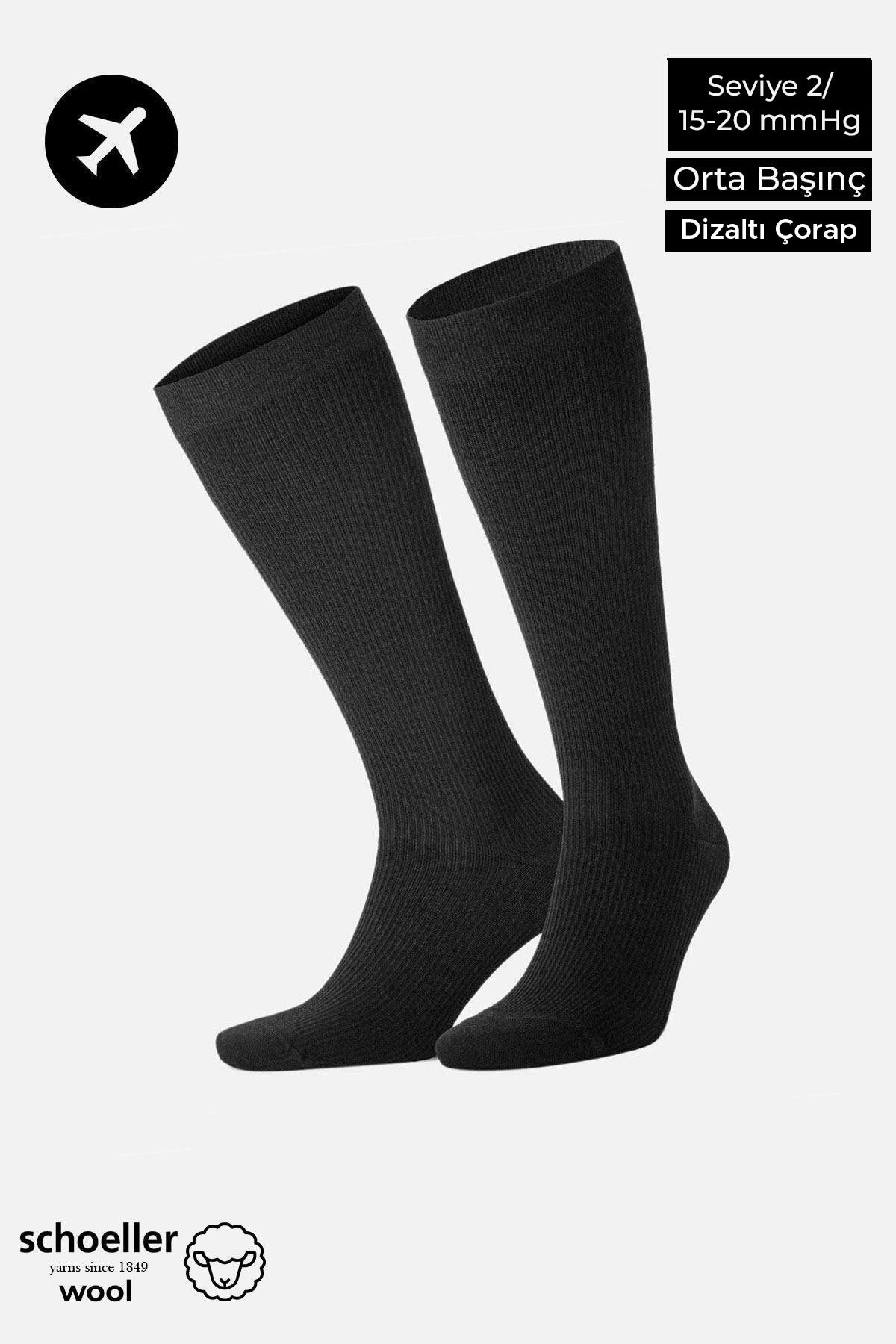Mısırlı Unisex Merino Yününden Özel Sıkılaştırıcı Teknolojiyle Uçuş ve Pilot Diz Altı Çorap Siyah