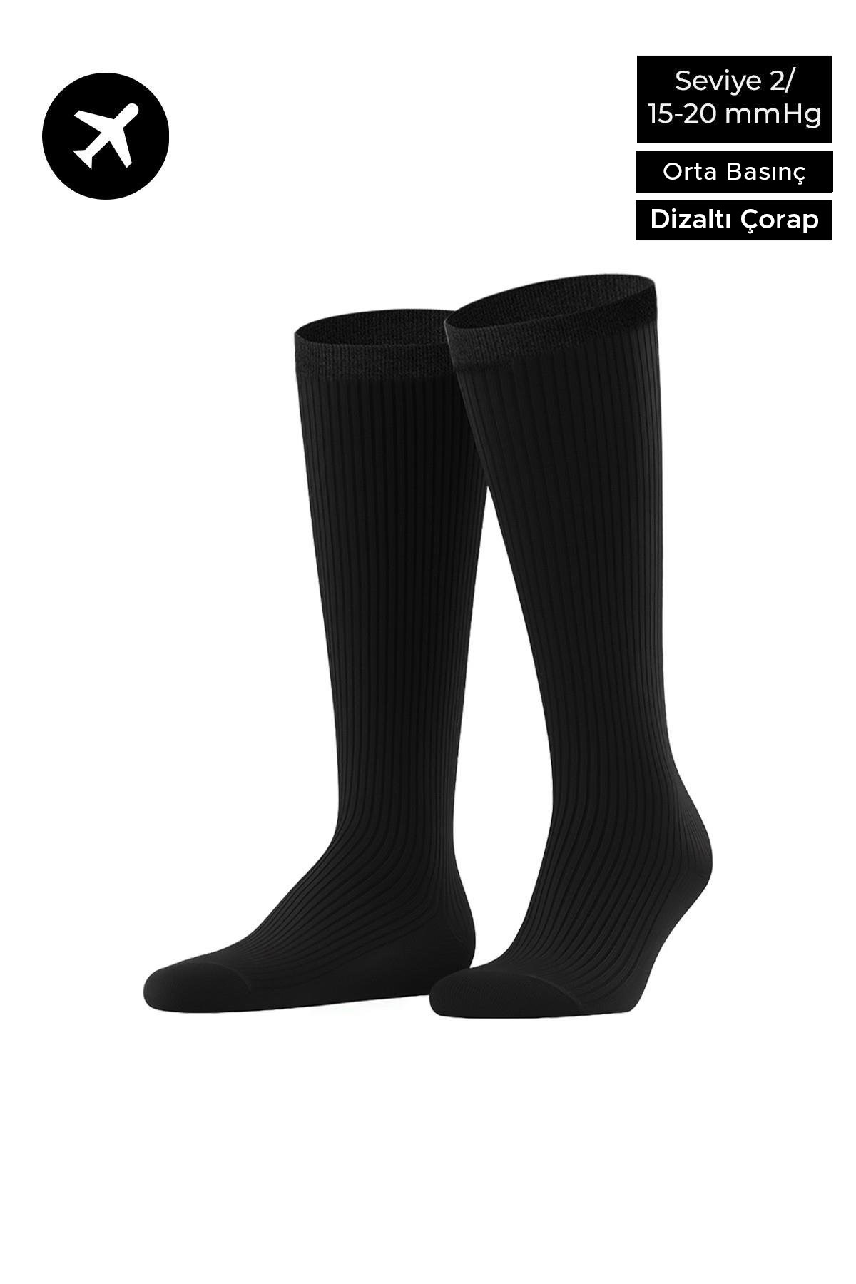 Mısırlı Unisex Microfiber Özel Sıkılaştırıcı Teknolojiyle Uçuş ve Pilot Diz Altı Çorap Siyah