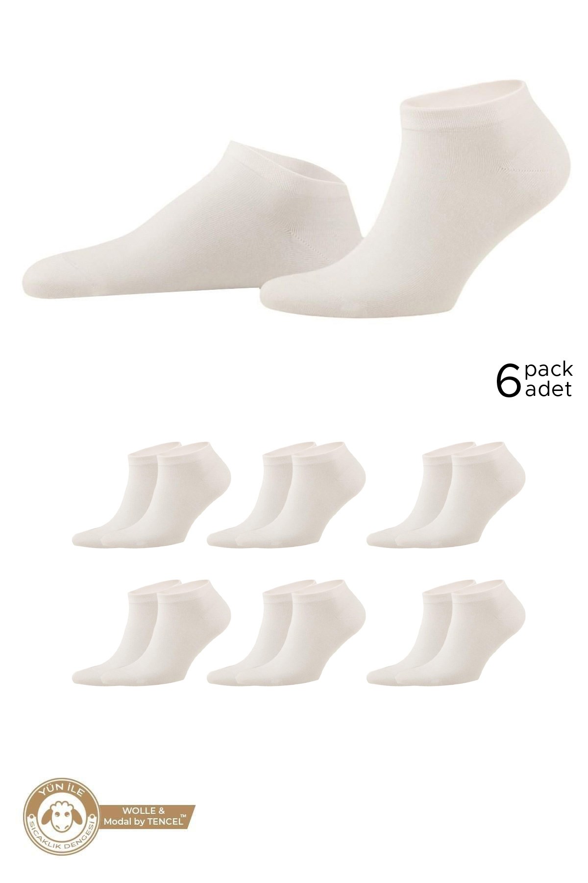 Mısırlı Unisex YÜN & LYOCELL by Tencel  Karışımlı 6 Çift Patik Çorap Ekru