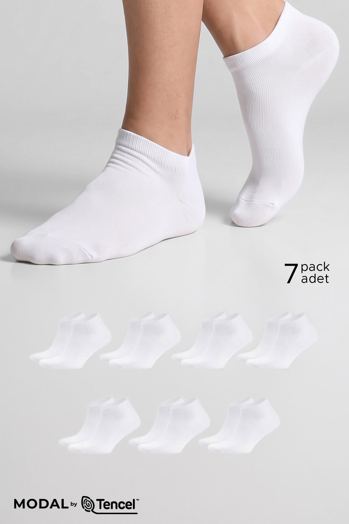 Mısırlı Unisex Modal Yedi Çift Patik Çorap Beyaz