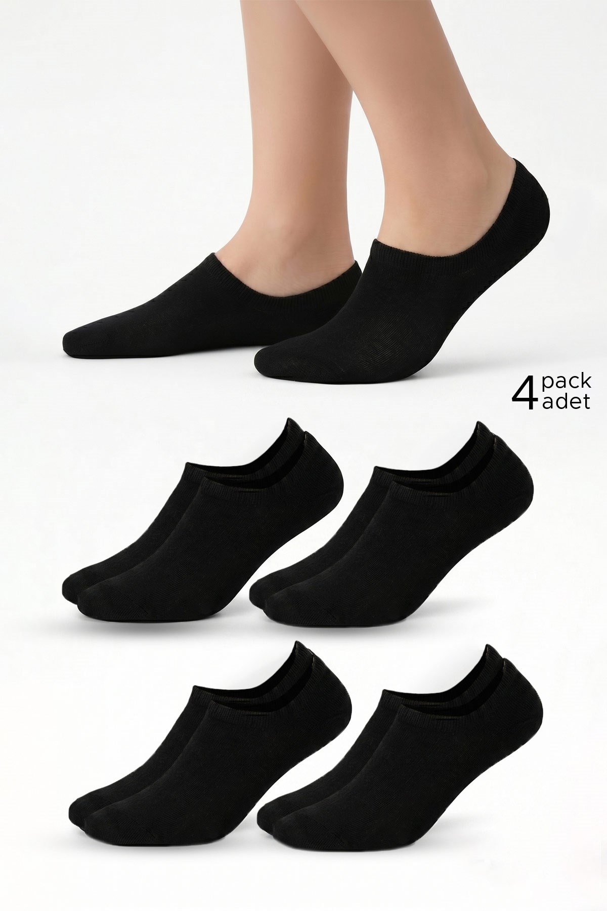 Mısırlı Unisex Pamuklu Süper Fit 4 Çift Sneaker Çorap Siyah