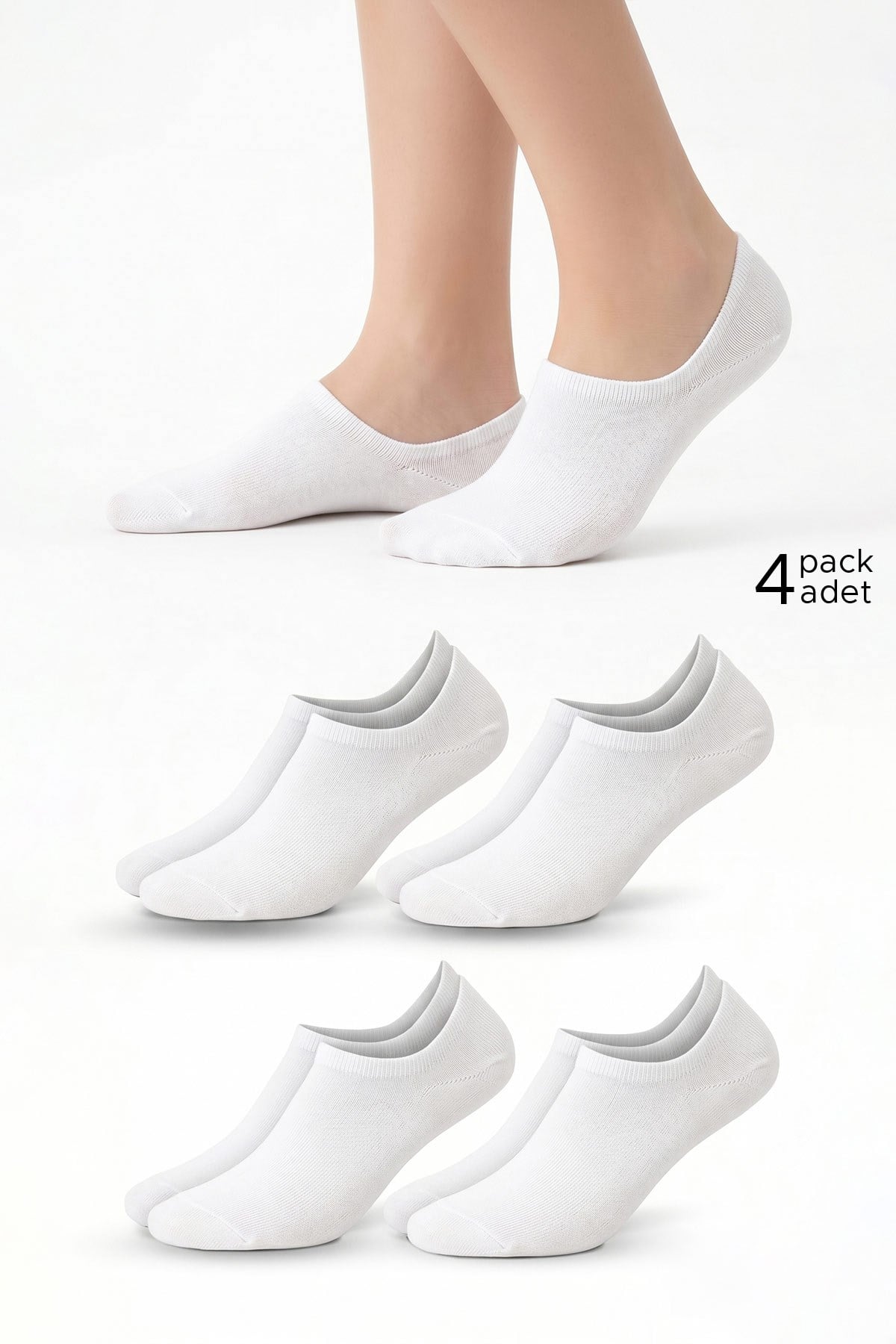 Mısırlı Unisex Pamuklu Süper Fit 4 Çift Sneaker Çorap Beyaz