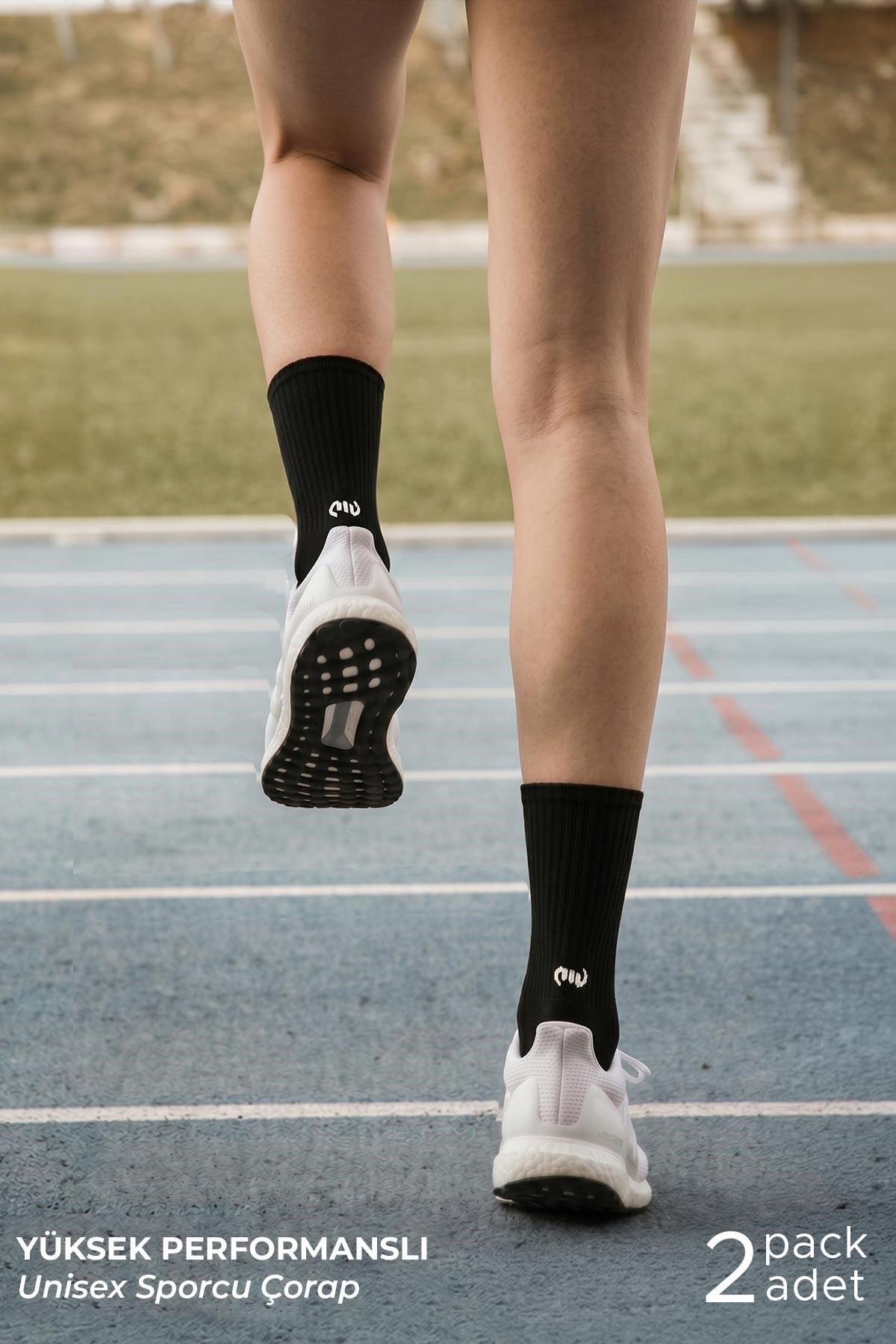 Mısırlı Unisex Pamuklu Yarım Havlu Spor Çorap, 2'li Siyah