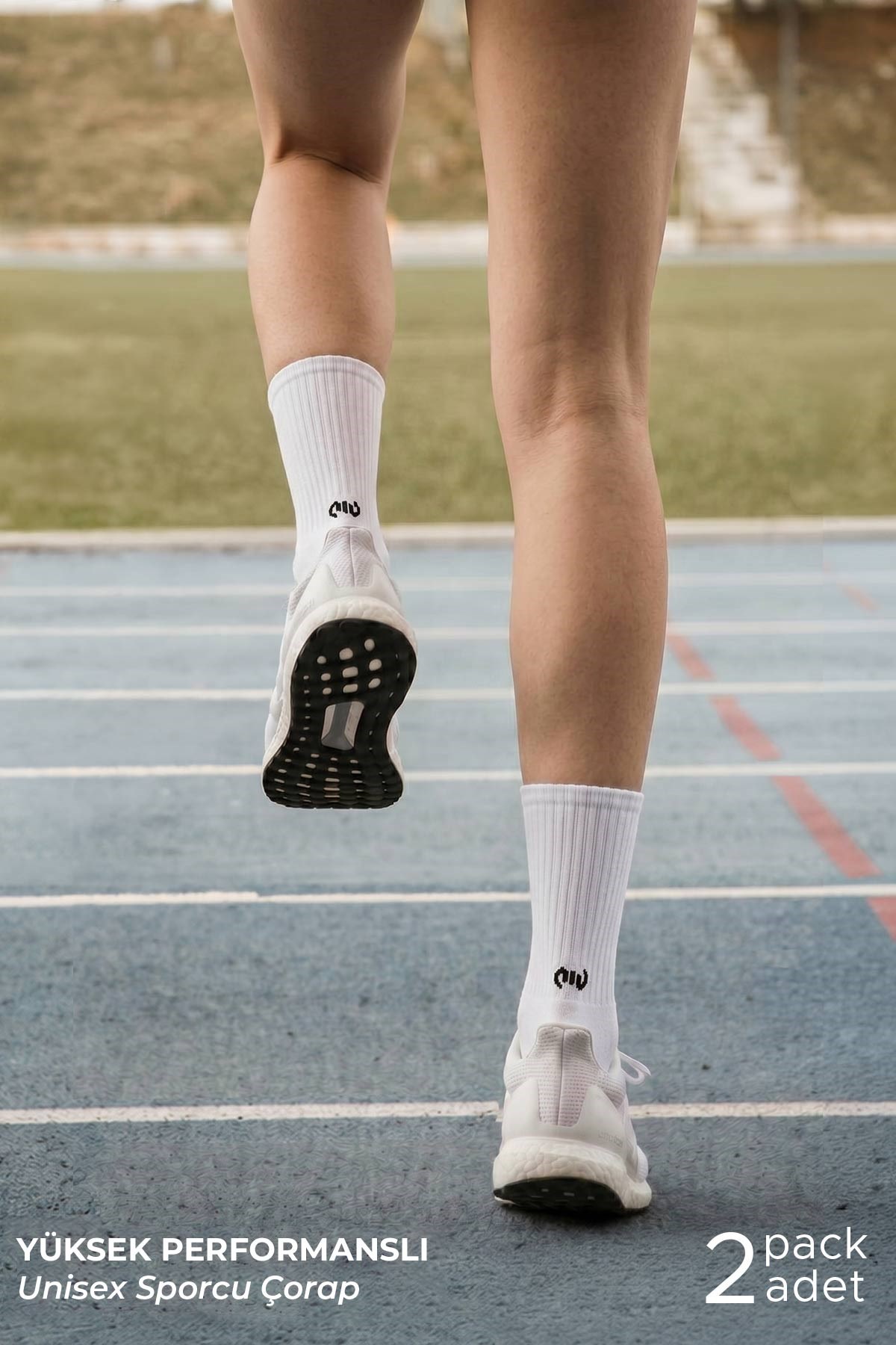 Mısırlı Unisex Pamuklu Yarım Havlu Spor Çorap, 2'li Beyaz