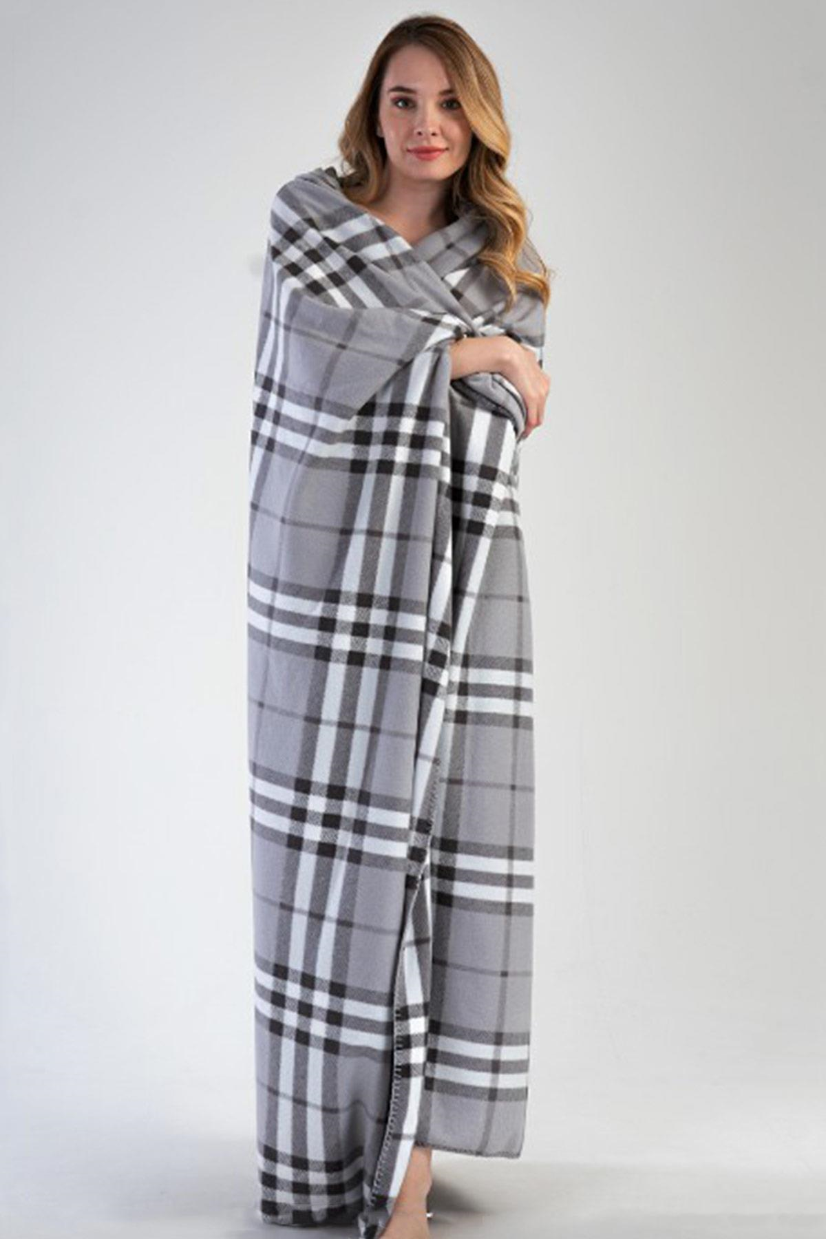 Mısırlı Unisex Kare Desen Polar Battaniye Gri