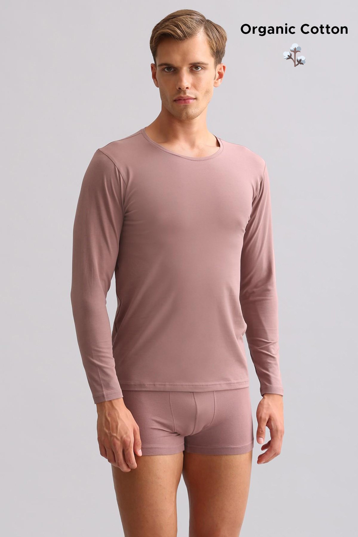 ORGANIC Pamuklu HERCULES Slim Fit Bisiklet Yaka Uzun Kollu Erkek Fanila Lavender