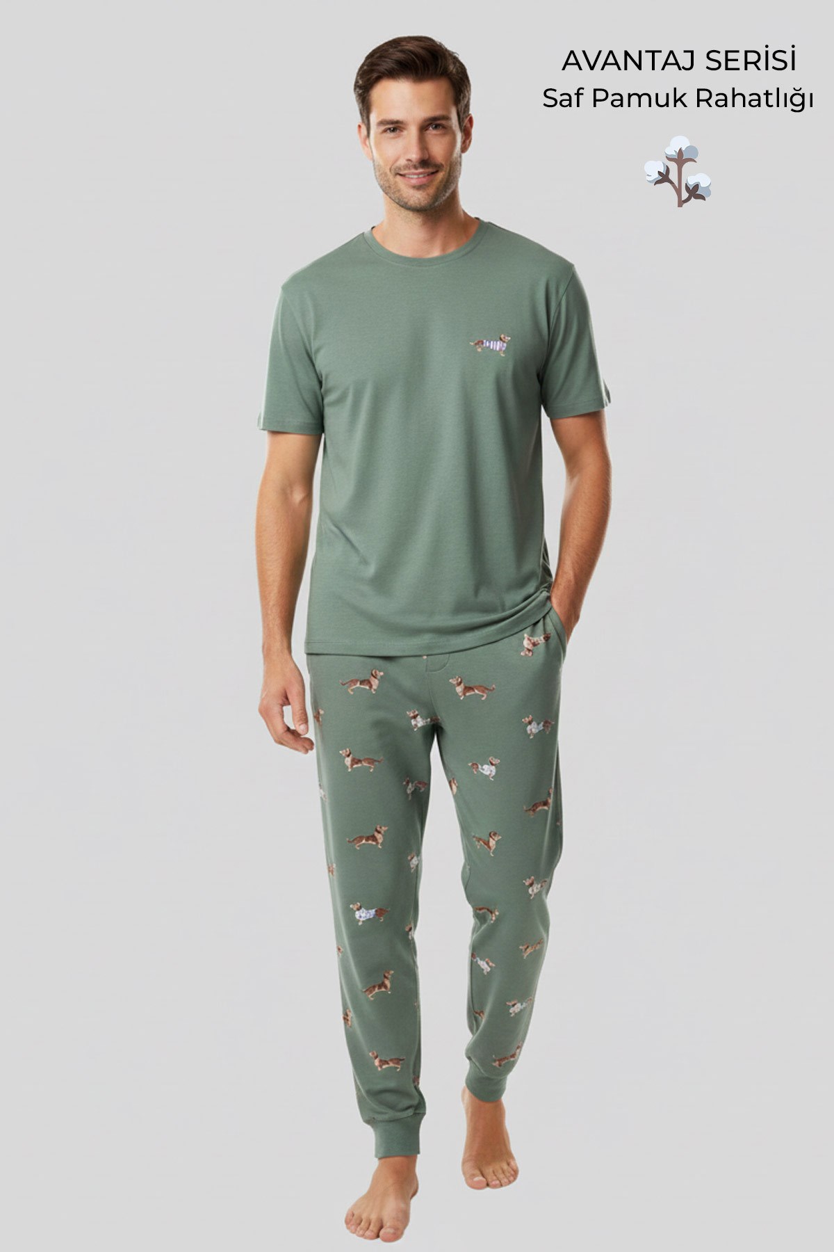 Pamuklu Kısa Kollu Pijama Takım Çağla Yeşili