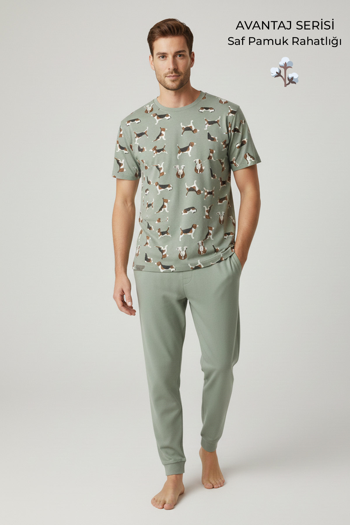 Pamuklu Kısa Kollu Pijama Takım Çağla Yeşili