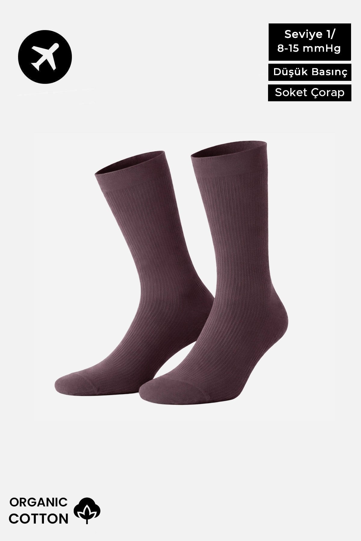 Unisex Organik Pamuk Özel Sıkılaştırıcı Teknolojiyle Uçuş ve Pilot Soket Çorap Lavender