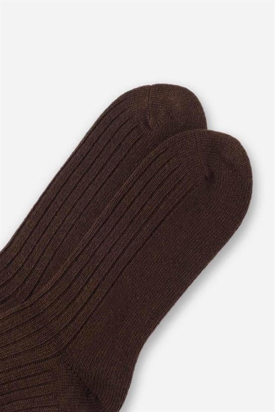 Aytuğ Erkek Kuzu Yüzü (Lambswool) Tekli Soket Çorap Kahverengi