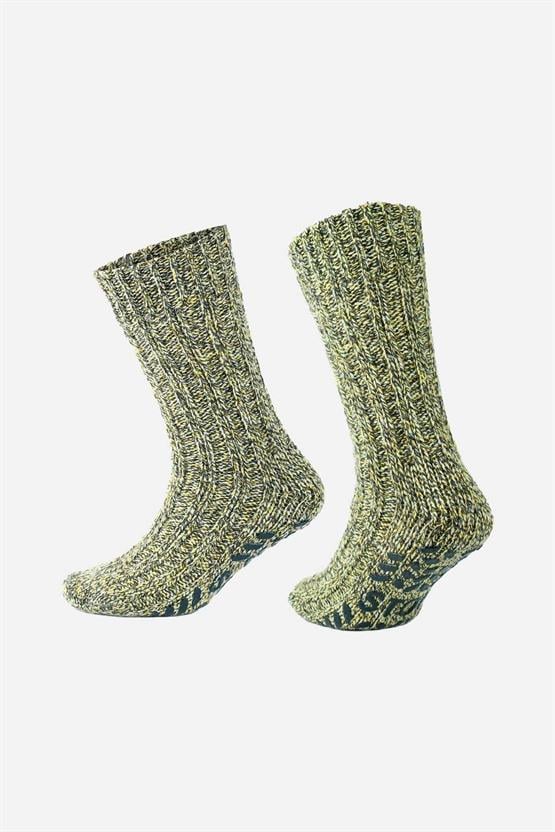 Aytuğ Erkek Merino Yünü Cold Blocker Kışlık Kaydırmaz Tabanlı Soket Çorap Sarı