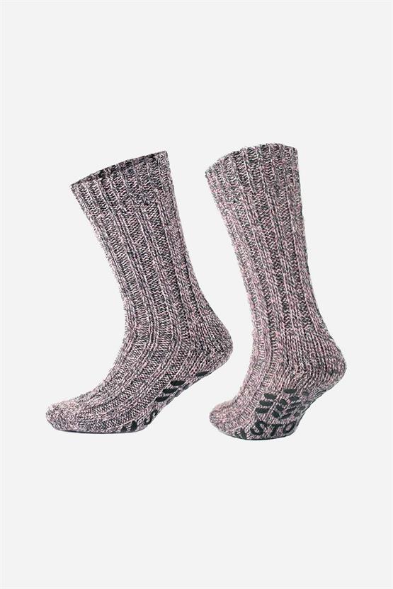 Aytuğ Erkek Merino Yünü Cold Blocker Kışlık Kaydırmaz Tabanlı Soket Çorap Pembe