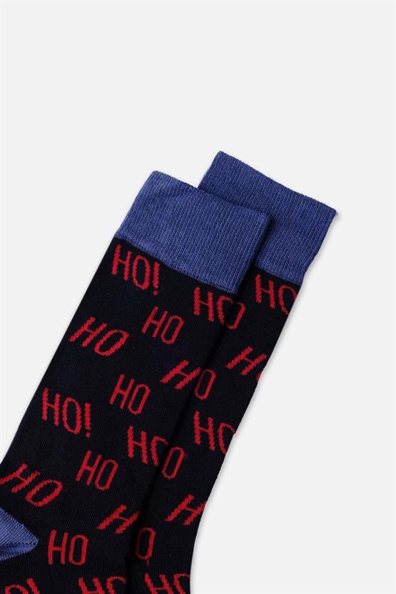 Aytuğ Erkek Pamuklu Tekli Yılbaşı Temalı Çorap Lacivert