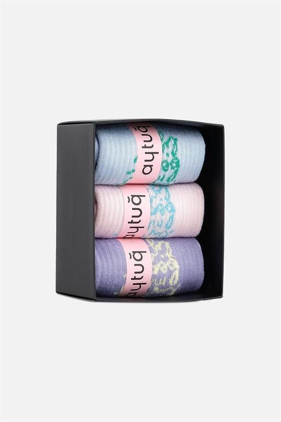 Aytuğ Kadın Bambu 3 Çift Özel Kutulu Soket Çorap Çok Renkli