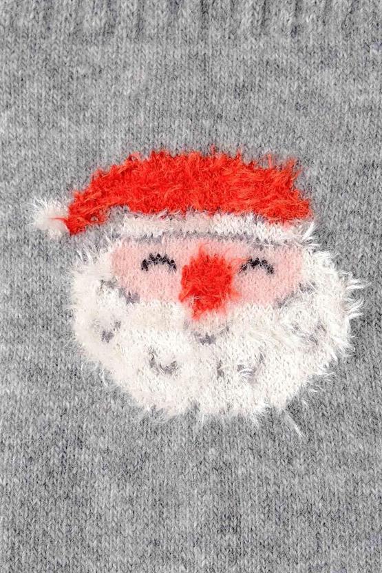Aytuğ Kadın Kuzu Yünü (Lambswool) Tekli Yılbaşı Temalı Çorap Gri