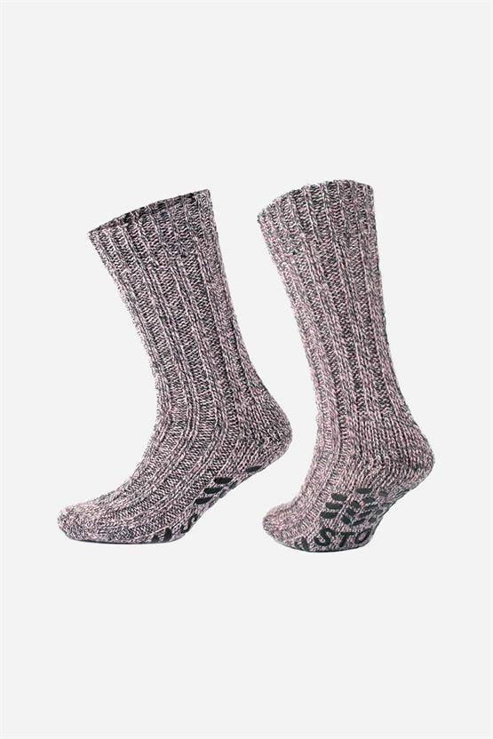 Mısırlı Kadın Merino Yünü Cold Blocker Kışlık Kaydırmaz Tabanlı Soket Çorap Pembe