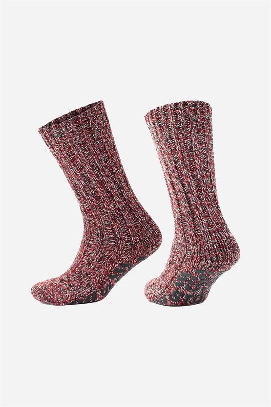 Mısırlı Kadın Merino Yünü Cold Blocker Kışlık Kaydırmaz Tabanlı Soket Çorap Kırmızı