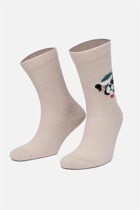 Aytuğ Kadın Peluş Termal Tekli Köpek Desenli Yılbaşı Temalı Çorap Köpek Desenli