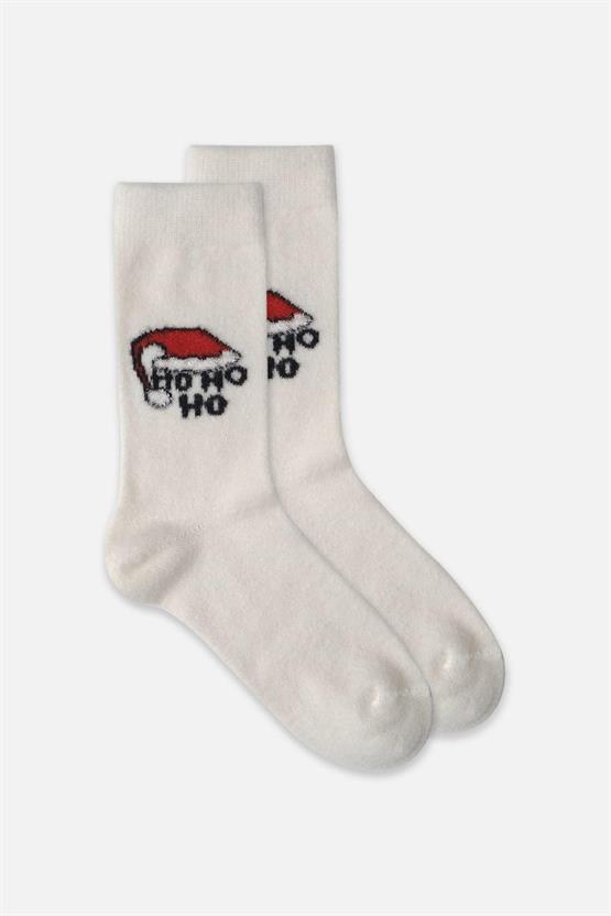 Aytuğ Kadın Peluş Termal Tekli Şapka Desenli Yılbaşı Temalı Çorap Şapka Desenli