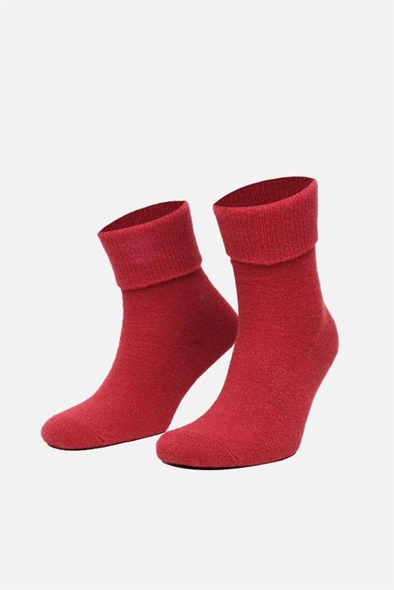 Aytuğ Kadın Soft Peluş Termal Tekli Soket Çorap Kırmızı