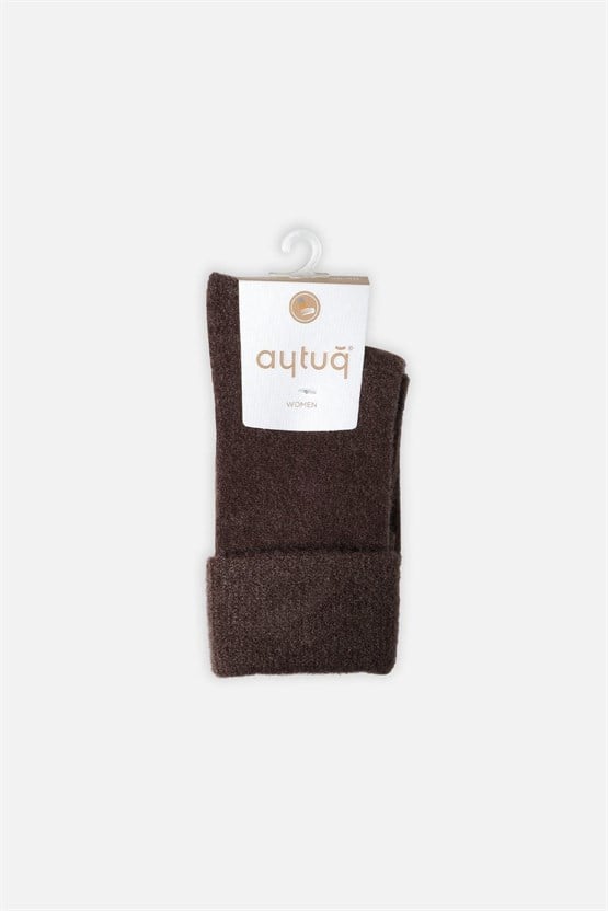 Aytuğ Kadın Soft Peluş Termal Tekli Soket Çorap Kahverengi