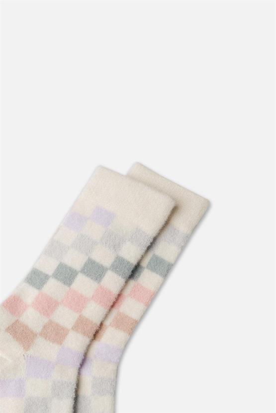 Aytuğ Kadın Soft Peluş Termal Tekli Soket Uyku Çorabı Ekru