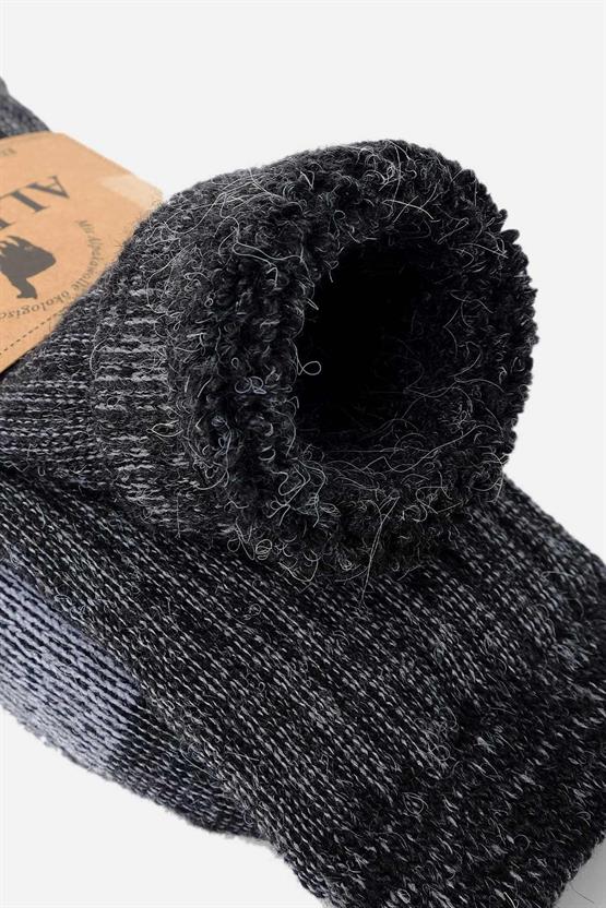Aytuğ Unisex Alpaka Yünü Havlu Kışlık Soket Çorap Antrasit-Ekru