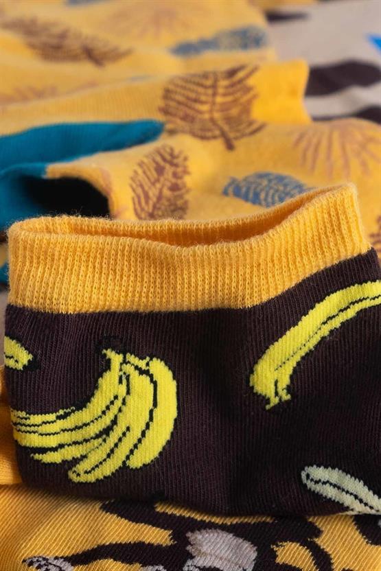 Unisex Pamuklu 3 Çift Hayvan Desenli Eğlenceli Soket Çorabı Hayvan Desenli