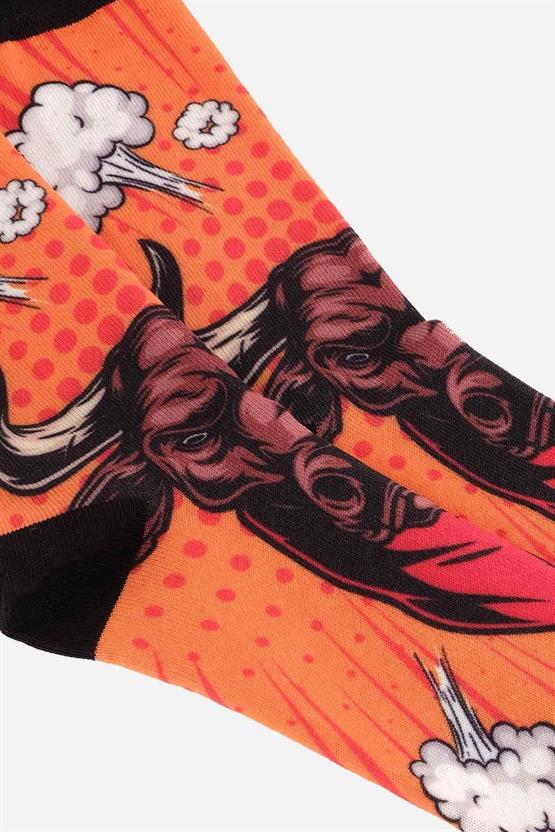 Aytuğ Unisex Pamuklu Boğa Desenli Eğlenceli Soket Çorabı Boğa Desenli