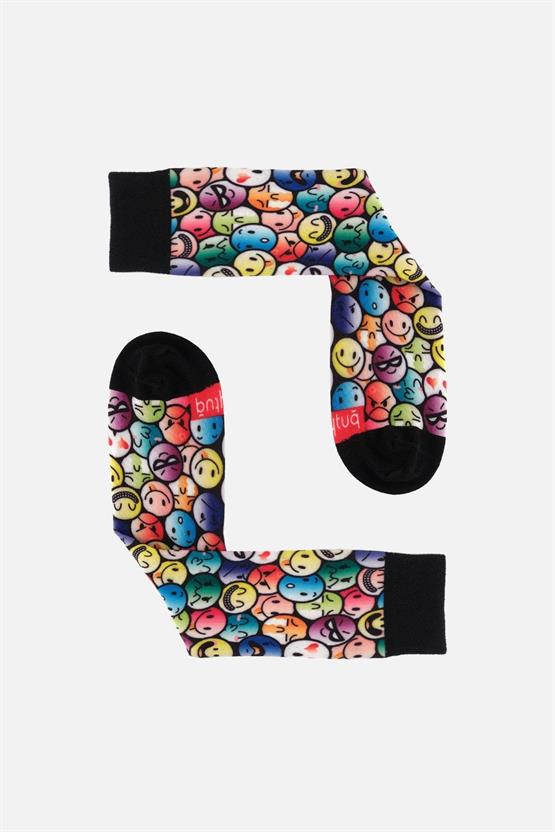 Aytuğ Unisex Pamuklu Emoji Desenli Eğlenceli Soket Çorabı Emoji Desenli