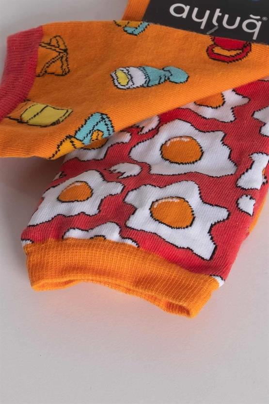 Aytuğ Unisex Pamuklu Kahvaltı Desenli Eğlenceli Soket Çorap Kahvaltı Desenli