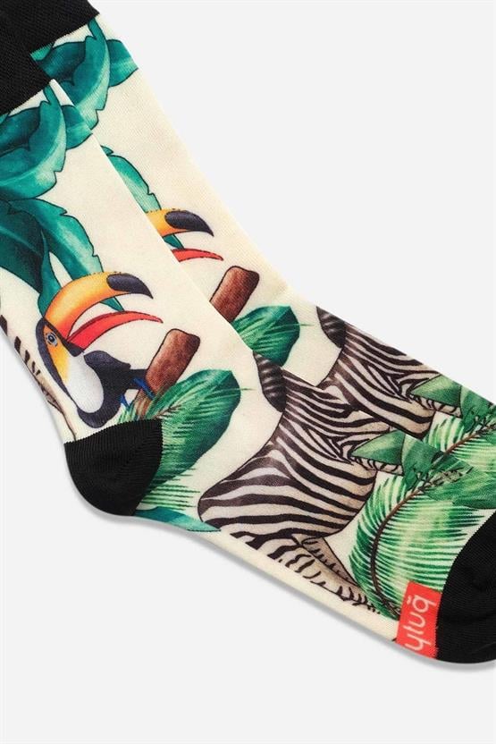 Aytuğ Unisex Pamuklu Zebra Desenli Eğlenceli Soket Çorabı Zebra Desenli