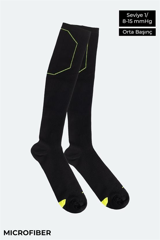 Aytuğ Unisex Sıkılaştırıcı Diz Üstü Koşu Ve Spor Çorabı Siyah