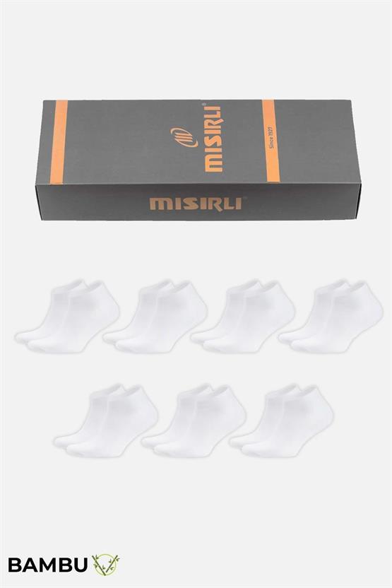 BAMBU Erkek Kutulu 7 Çift Patik Çorap Beyaz