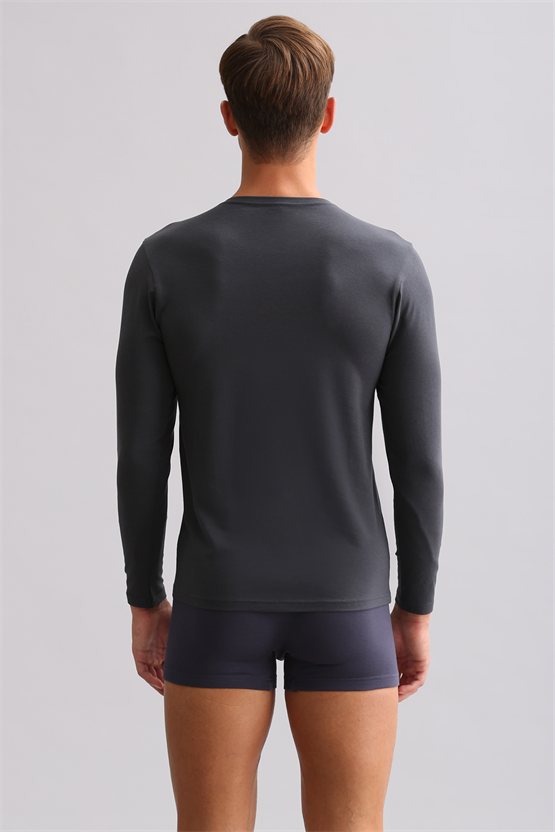 BAMBU HERCULES Slim Fit Bisiklet Yaka Uzun Kollu Erkek Fanila Antrasit