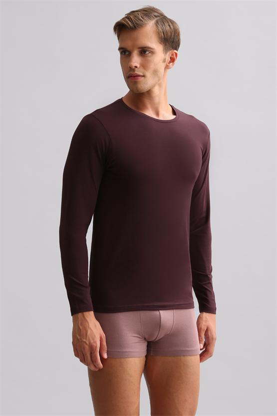 BAMBU HERCULES Slim Fit Bisiklet Yaka Uzun Kollu Erkek Fanila Mor